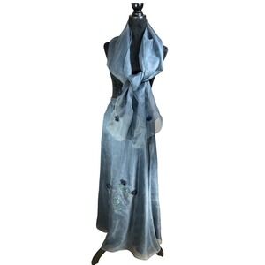 Eagles Eye Women's Blue Silk Skirt and Scarf Set Embroidered Size 8